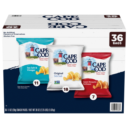 Cape Cod Kettle Cooked Potato Chips, Variety Pack, 1 oz, 36 ct