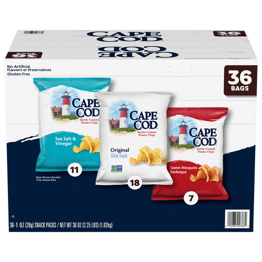 Cape Cod Kettle Cooked Potato Chips, Variety Pack, 1 oz, 36 ct