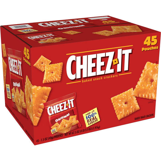 Cheez-It Baked Snack Crackers, Cheddar, 1.5 oz, 45 ct