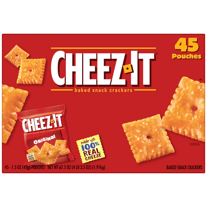 Cheez-It Baked Snack Crackers, Cheddar, 1.5 oz, 45 ct