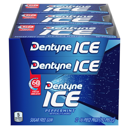 Dentyne Ice Sugar Free Gum, Peppermint, 16 Pieces, 12 ct
