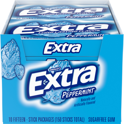 Extra Sugar Free Chewing Gum, Peppermint, Slim Pack, 15 Sticks, 10 ct