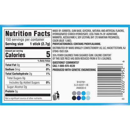 Extra Sugar Free Chewing Gum, Peppermint, Slim Pack, 15 Sticks, 10 ct
