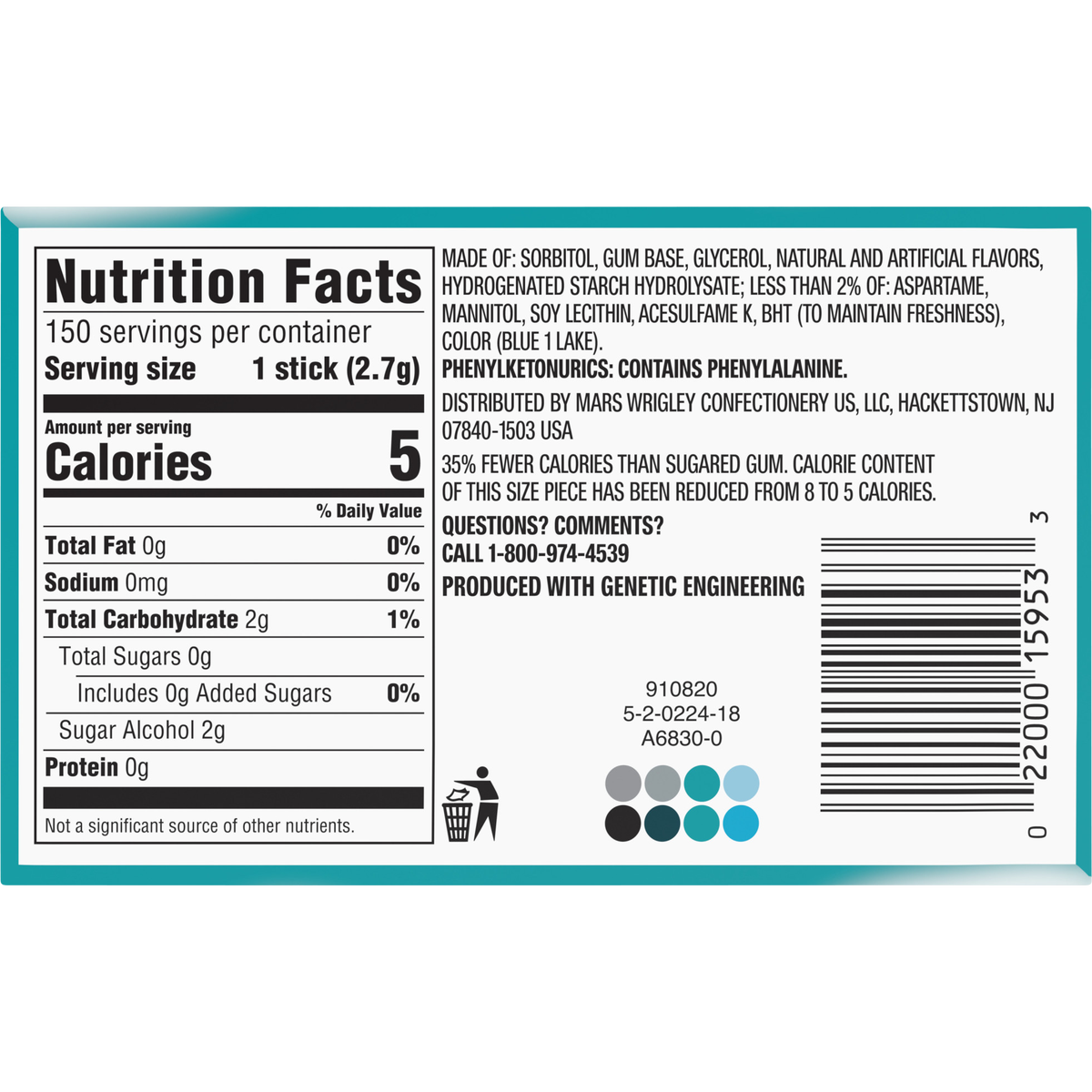 Extra Sugar Free Chewing Gum, Polar Ice, Slim Pack, 15 Sticks, 10 ct