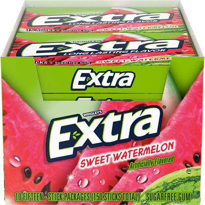 Extra Sugar Free Chewing Gum, Sweet Watermelon, Slim Pack, 15 Sticks, 10 ct