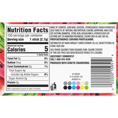Extra Sugar Free Chewing Gum, Sweet Watermelon, Slim Pack, 15 Sticks, 10 ct