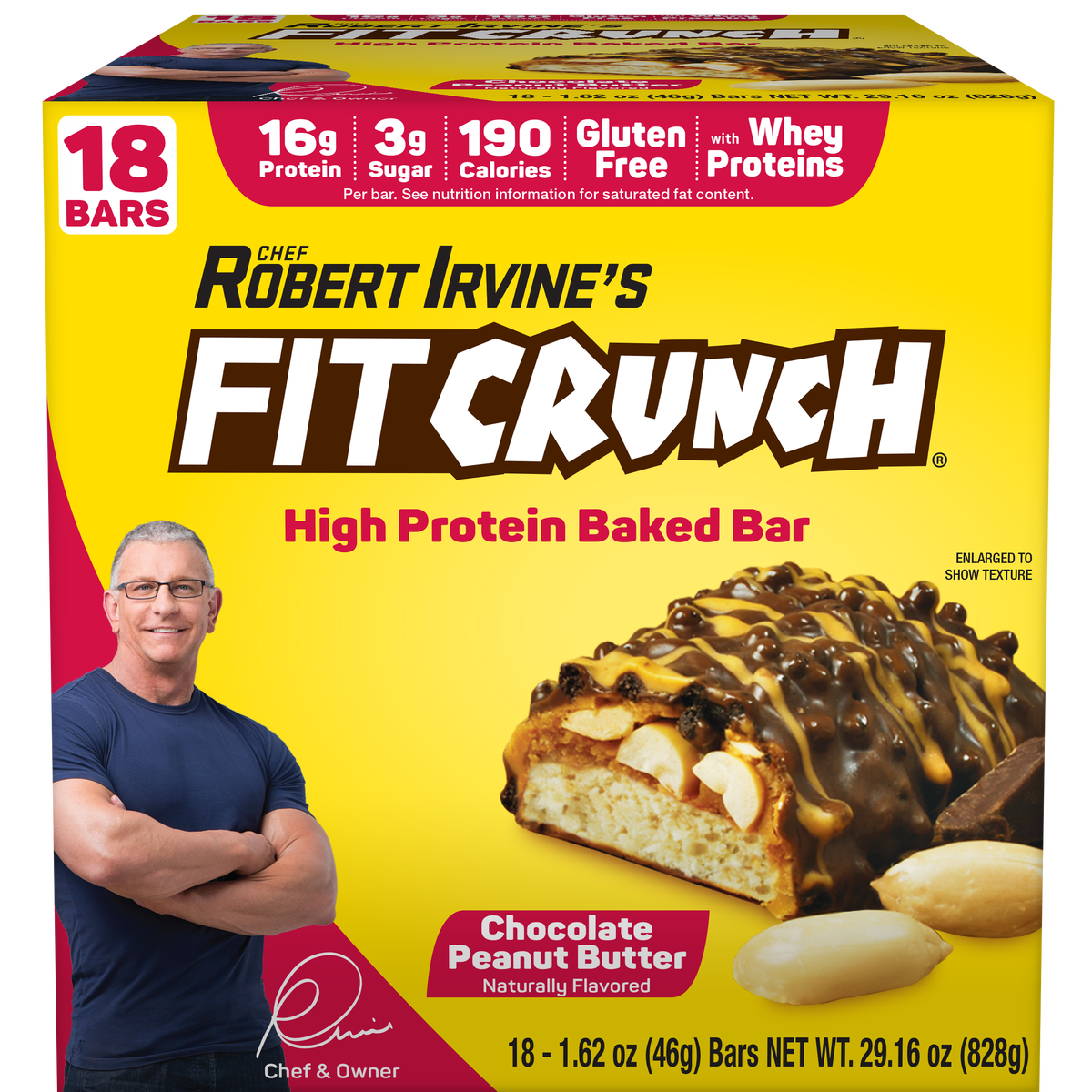 FITCRUNCH Protein Bars, 16g Protein, Chocolate Peanut Butter, 1.62 oz, 18 ct