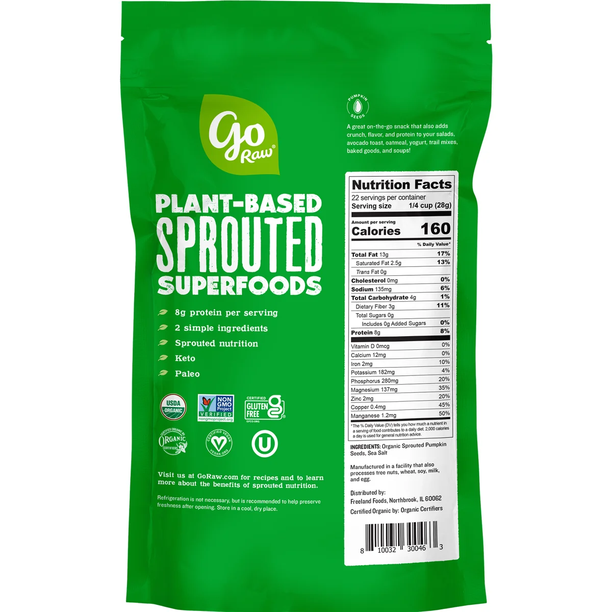 Go Raw Sprouted Organic Pumpkin Seeds with Sea Salt, 22 oz