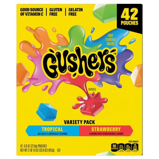 Gushers Fruit Flavored Snacks, Variety Pack, 0.8 oz, 42 ct