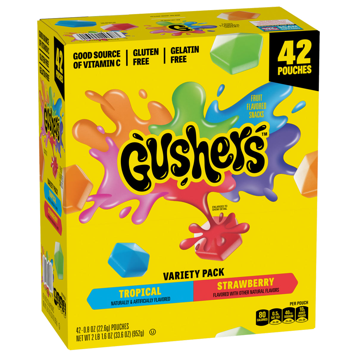 Gushers Fruit Flavored Snacks, Variety Pack, 0.8 oz, 42 ct