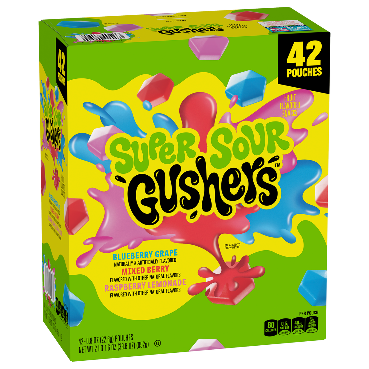 Gushers Super Sour Fruit Flavored Snacks, Variety Pack, 0.8 oz, 42 ct