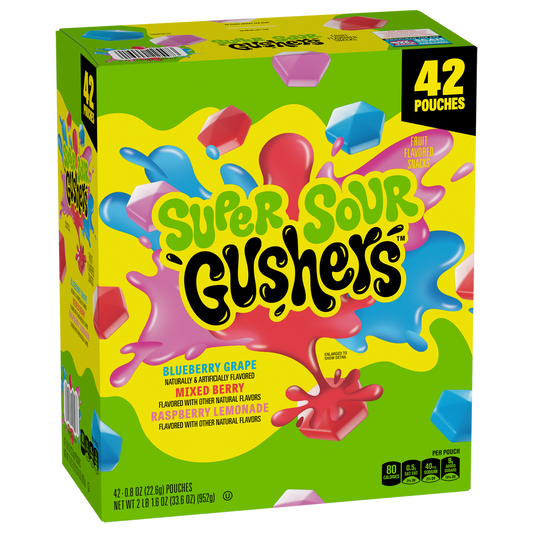 Gushers Super Sour Fruit Flavored Snacks, Variety Pack, 0.8 oz, 42 ct