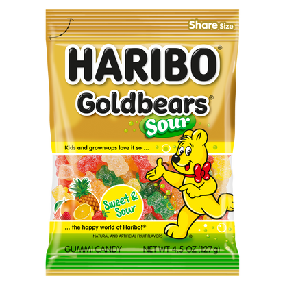 HARIBO Goldbears Gummi Candy, Sour, 4.5 oz, 12 ct