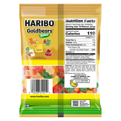 HARIBO Goldbears Gummi Candy, Sour, 4.5 oz, 12 ct