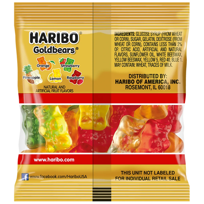 Haribo Goldbears Gummi Candy, Mini Bags, 0.4 oz, 125 ct