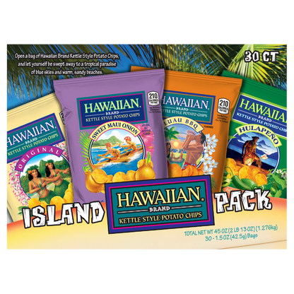 Hawaiian Brand Kettle Style Potato Chips, Island Variety Pack, 1.5 oz, 30 ct