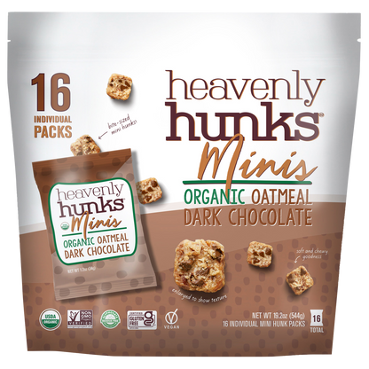 Heavenly Hunks Organic Oatmeal Minis, Dark Chocolate, 1.2 oz, 16 ct