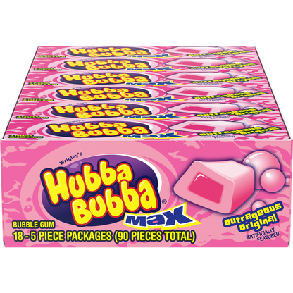 Hubba Bubba Max Chewing Gum, Original Bubble Gum, 5 pieces, 18 ct