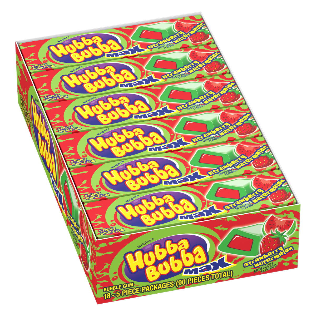 Hubba Bubba Max Chewing Gum, Strawberry Watermelon, 5 Pieces, 18 ct