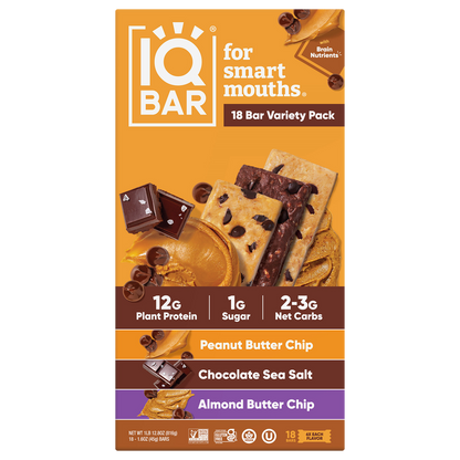 IQBAR Plant Protein Bar, Chocolate Lovers Variety Pack, 1.6 oz, 18 ct
