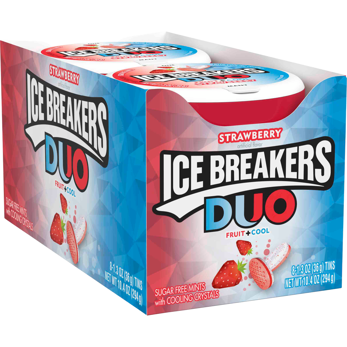 Ice Breakers Duo Sugar Free Mints with Cooling Crystals, Strawberry, 1.3 oz, 8 ct