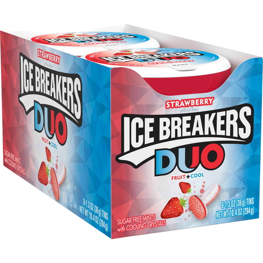 Ice Breakers Duo Sugar Free Mints with Cooling Crystals, Strawberry, 1.3 oz, 8 ct