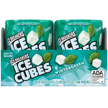 Ice Breakers Ice Cubes Sugar Free Gum, Wintergreen, 40 pieces, 4 ct