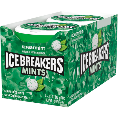 Ice Breakers Sugar Free Mints with Cooling Crystals, Spearmint, 1.5 oz, 8 ct