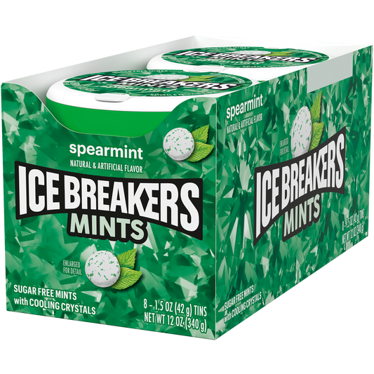 Ice Breakers Sugar Free Mints with Cooling Crystals, Spearmint, 1.5 oz, 8 ct