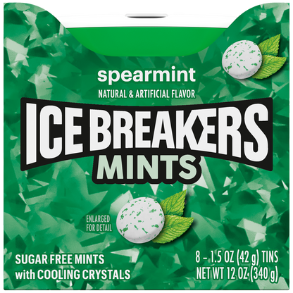 Ice Breakers Sugar Free Mints with Cooling Crystals, Spearmint, 1.5 oz, 8 ct