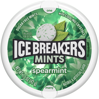 Ice Breakers Sugar Free Mints with Cooling Crystals, Spearmint, 1.5 oz, 8 ct