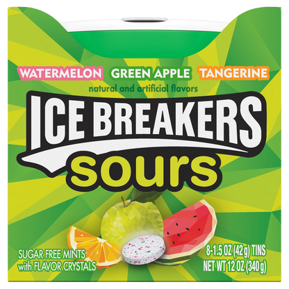 Ice Breakers Sugar Free Sours Mints, Variety Pack, 1.50 oz, 8 ct
