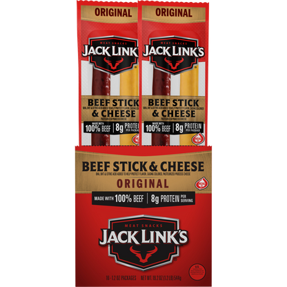 Jack Link's Beef Stick & Cheese, Original, 1.2 oz, 16 ct