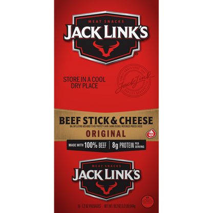 Jack Link's Beef Stick & Cheese, Original, 1.2 oz, 16 ct