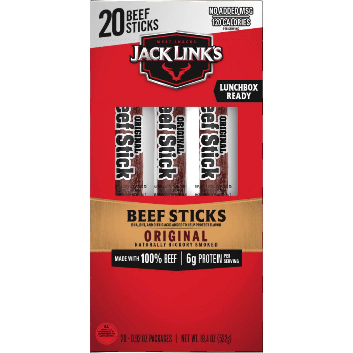 Jack Link's Beef Sticks, Original, 0.92 oz, 20 ct