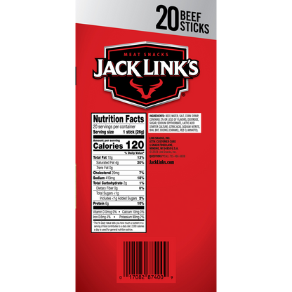 Jack Link's Beef Sticks, Original, 0.92 oz, 20 ct