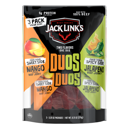 Jack Link's Duos Beef Jerky, Mango and Jalapeño, 3.25 oz, 3 ct