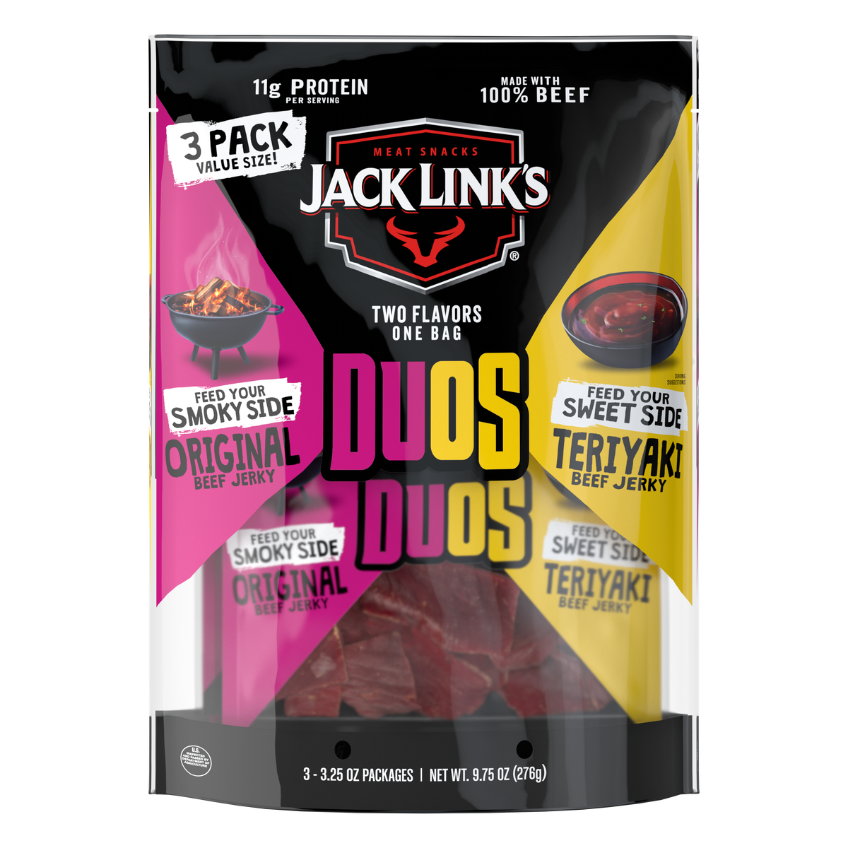 Jack Link's Duos Beef Jerky, Original and Teriyaki, 3.25 oz, 3ct