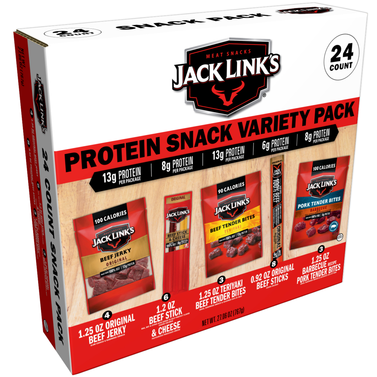 Jack Link's Protein Snack Box, Variety Pack, 24 ct