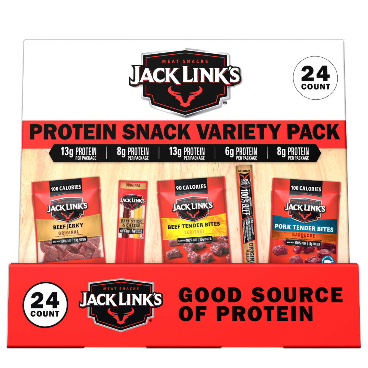 Jack Link's Protein Snack Box, Variety Pack, 24 ct