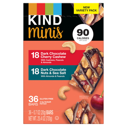 KIND Minis Snack Bar, Variety Pack, 0.7 oz, 36 ct