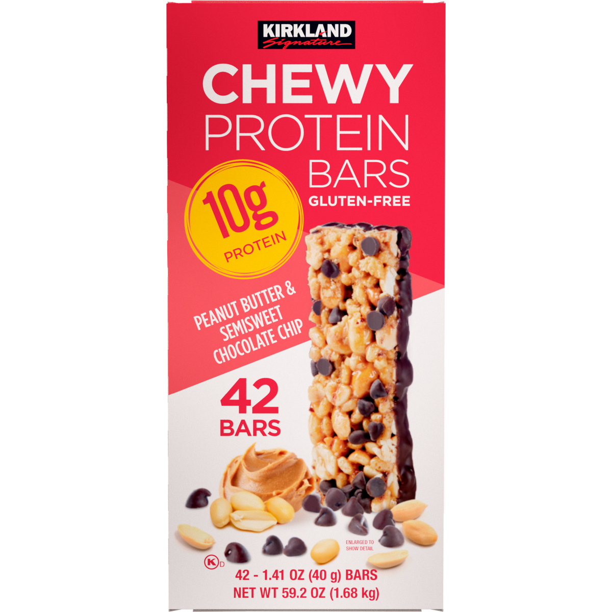 Kirkland Signature Chewy Protein Bar, 10g Protein, Peanut Butter & Semisweet Chocolate Chip, 1.41 oz, 42 ct