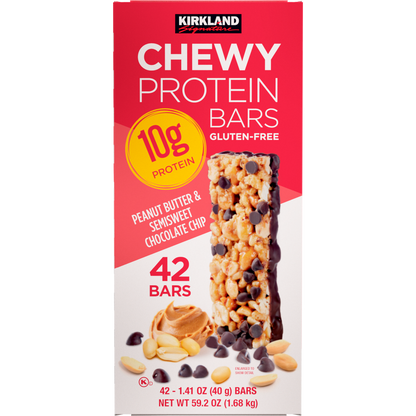 Kirkland Signature Chewy Protein Bar, 10g Protein, Peanut Butter & Semisweet Chocolate Chip, 1.41 oz, 42 ct