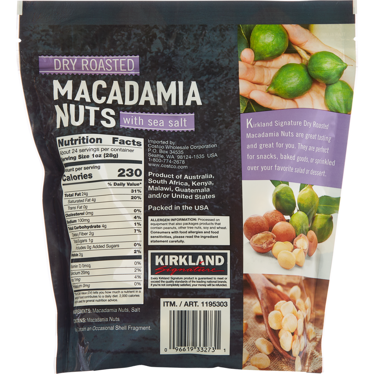 Kirkland Signature Dry Roasted Macadamia Nuts, Salted, 1.5 lbs