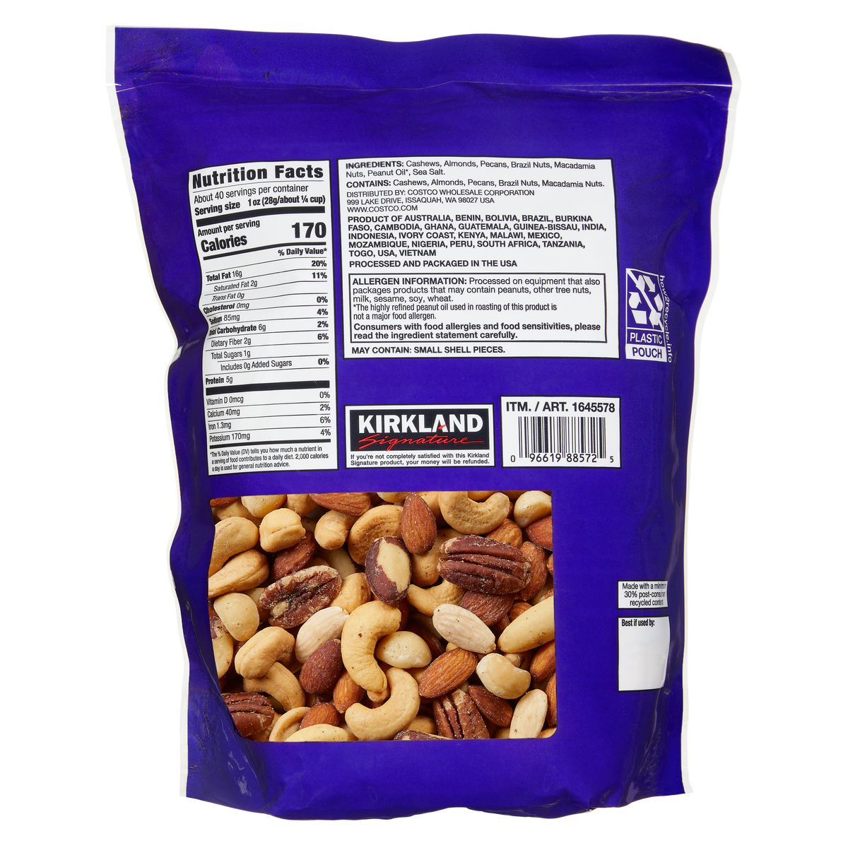 Kirkland Signature Extra Fancy Mixed Nuts, Salted, 40 oz