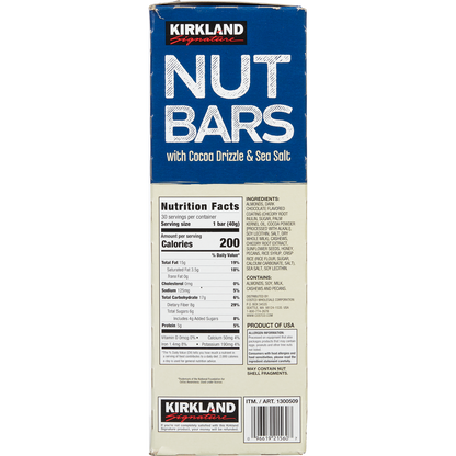 Kirkland Signature Nut Bars with Cocoa Drizzle & Sea Salt, 1.41 oz, 30 ct