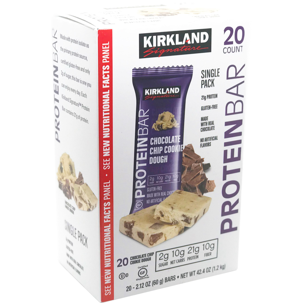 Kirkland Signature Protein Bar, 21g Protein, Chocolate Chip Cookie Dough, 2.12 oz, 20 ct