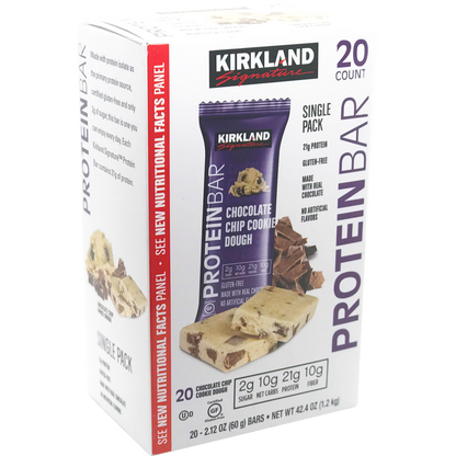 Kirkland Signature Protein Bar, 21g Protein, Chocolate Chip Cookie Dough, 2.12 oz, 20 ct
