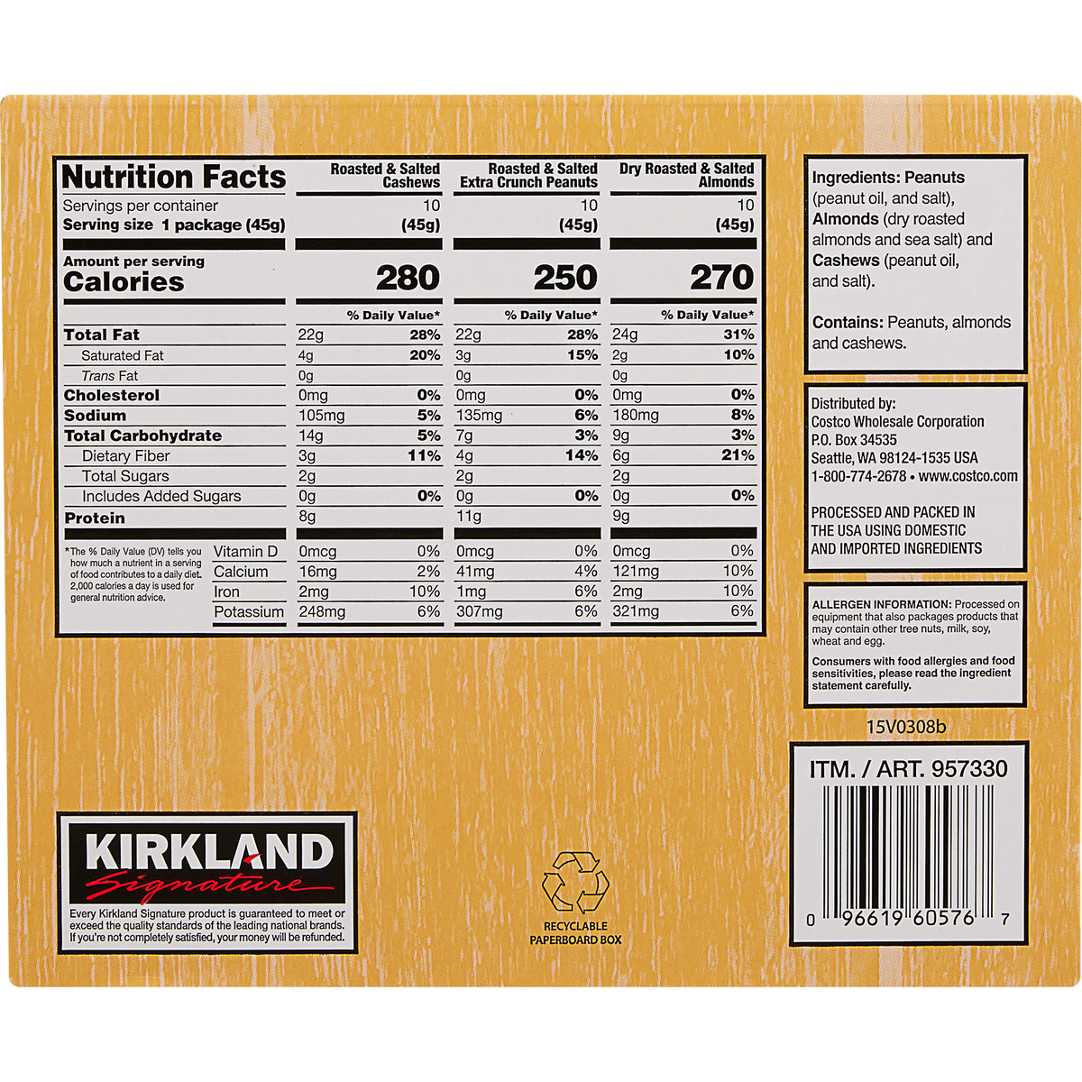 Kirkland Signature Snacking Nuts, Variety Pack, 1.6 oz, 30 ct