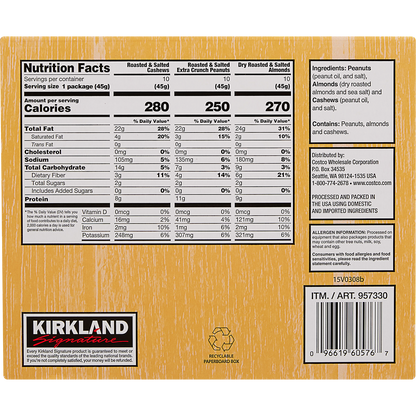 Kirkland Signature Snacking Nuts, Variety Pack, 1.6 oz, 30 ct